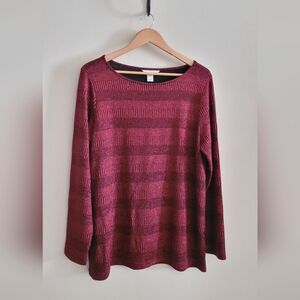 Christopher & Banks Lined Shimmering Metallic Pullover, Women's XL, Red & Black